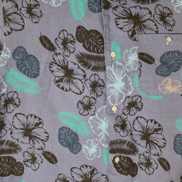 Tenth + Ocean Hibiscus Floral Printed Linen Blend Button Front Camp Shirt - Picture 2 of 4